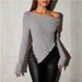 Women's Clothing Women's Solid Color Off-Shoulder Knitted T-Shirt Sexy Long Sleeve For Formal & Casual For Women_ecoleips.com