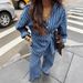 Women's Spring Fashion Casual Striped Long Sleeve Shirt And Trousers Set Loose Collar European And American Style_ecoleips.com