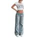Low-Rise Flared Jeans For Women - Stretchy Wide Leg Denim Pants With High Elasticity (Light Blue)_ecoleips.com