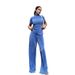 Women's Clothing slim T-shirt high waist blue pleated mopping pants casual _ecoleips.com