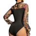 Women's Embroidered Mesh Bodysuit Puff Sleeve Long Sleeved Slim Fit Sexy See Through Hollow Out Fashion Top For Hot Girls_ecoleips.com
