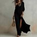 2026 European And American Cross-border Independent Station Summer New Elegant Long-sleeved Knitted Pleated Slit Women's_ecoleips.com