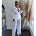 YM New Women's Clothing 2025 Autumn Fashion Hook Pattern Turn-down Collar Long Sleeve Pants Set_ecoleips.com