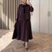 Women's Long Sleeve A-Line Dress - Stretchy Polyester High Waist Maxi Dress With Scarf Collar (XS-XXXL, Black & Coffee)_ecoleips.com