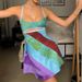2023 Summer European And American Fashion Backless Strap Sexy U-Neck Chest-Enhancing Color Block Hollow A-Line Dress For_ecoleips.com