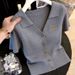 Soft V-Neck Knit Top – Breathable & Office-Ready (Premium Gray) | Summer Workwear Essential Skin-Friendly Fabric_ecoleips.com