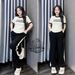 Women's Clothing Women's Summer Fashion Two Piece Set Casual Wide Leg Pants With Color Block Design And Letter Print Short Sleeve Top_ecoleips.com