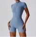 Women's Zip-Front Short Sleeve Yoga Bodysuit Full Body Workout Unitard For Dance Fitness_ecoleips.com