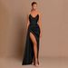 Women's Clothing Elegant Evening Gown Slim Fit V Waist Satin Slit Transparent Shoulder Strap Sexy Women's Party Wear_ecoleips.com