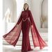 Voya Elegant Modest Evening Gown With High Neck, Long Sleeves, Pearl Embellishment & Ruched Chiffon Maxi Dress For Women (Sage Blue)_ecoleips.com