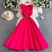 Elegant Long Sleeveless Dress For Evening Parties V Neck Fitted Waist Full Skirt Bow Detail_ecoleips.com