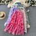 Women's Clothing Romantic Atmosphere Mesh Skirt Elastic Waist Three Dimensional Flower A Line Beautiful Long Skirt_ecoleips.com