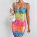 Sexy Spicy Girl Low-Cut Strap Colorful Sequin Bodycon Tight-Fitting Base Women's Dress_ecoleips.com