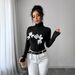 European And American Cross-border 2026 Autumn New Women's Black Sexy High-neck Floral Appliqué Long-sleeve Slim-fit_ecoleips.com