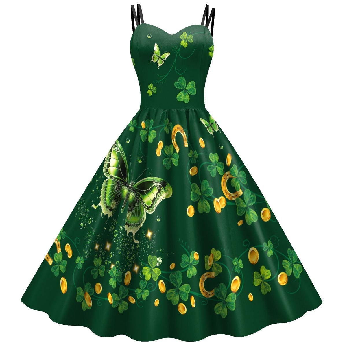 New Foreign Trade Irish Festival Clothing, Three-leaf Digital Print Dress, St. Patrick's Day Suspender Dress For Women_ecoleips.com