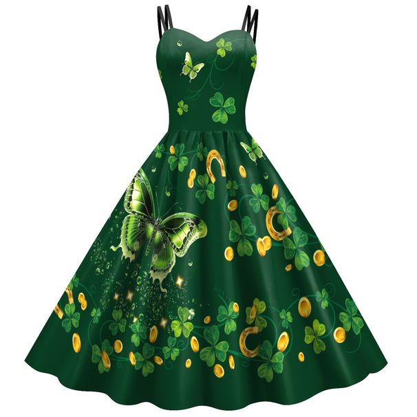 New Foreign Trade Irish Festival Clothing, Three-leaf Digital Print Dress, St. Patrick's Day Suspender Dress For Women_ecoleips.com