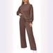 Women's Clothing Elegant Knit Two-Piece Set - Long Sleeve Top & Wide-Leg Lounge Pants With Pockets Hot-selling_ecoleips.com