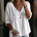 Voya New Women's Clothing Style Casual Seven Quarter Sleeve Lace V-neck Pullover With Multi-color Women's Top Lining Available In Multiple Colors_ecoleips.com