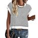 Cross-Border European And American Women's Clothing 2025 Summer New Round Neck Knitted Top Casual Striped_ecoleips.com