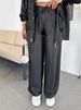Women's Clothing Loose Straight Leg Pants With Drawstring Elastic Waist Solid Color Casual Trousers – Black, Pink, Light Green, Navy, Sky Blue, Silver_ecoleips.com