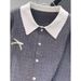 Women's French Peter Pan Collar Short Sleeve T-Shirt Summer Design College Style Short Knit Sweater With Bow_ecoleips.com