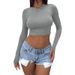 Women's Clothing Colorvalue Fitness Sports Top For Women Casual Ribbed Crew Neck Long Sleeve Yoga Running Sweatshirt Polyester_ecoleips.com
