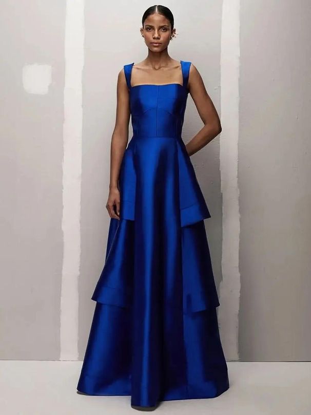 Elegant Blue A-Line Evening Dress for Women Slimming Party Gown for Birthday Banquet And Hosting_ecoleips.com