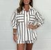 Men's & Women's Striped Long-Sleeve Shirt & Shorts Set – Lightweight Polyester-Spandex, Casual & Travel Wear_ecoleips.com