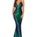 Women's Clothing Elegant Backless Sequin Evening Dress Sexy V-Neck Sleeveless A-Line Long Gown With Slit, Glamorous Party Dress For Wedding, Night Out_ecoleips.com