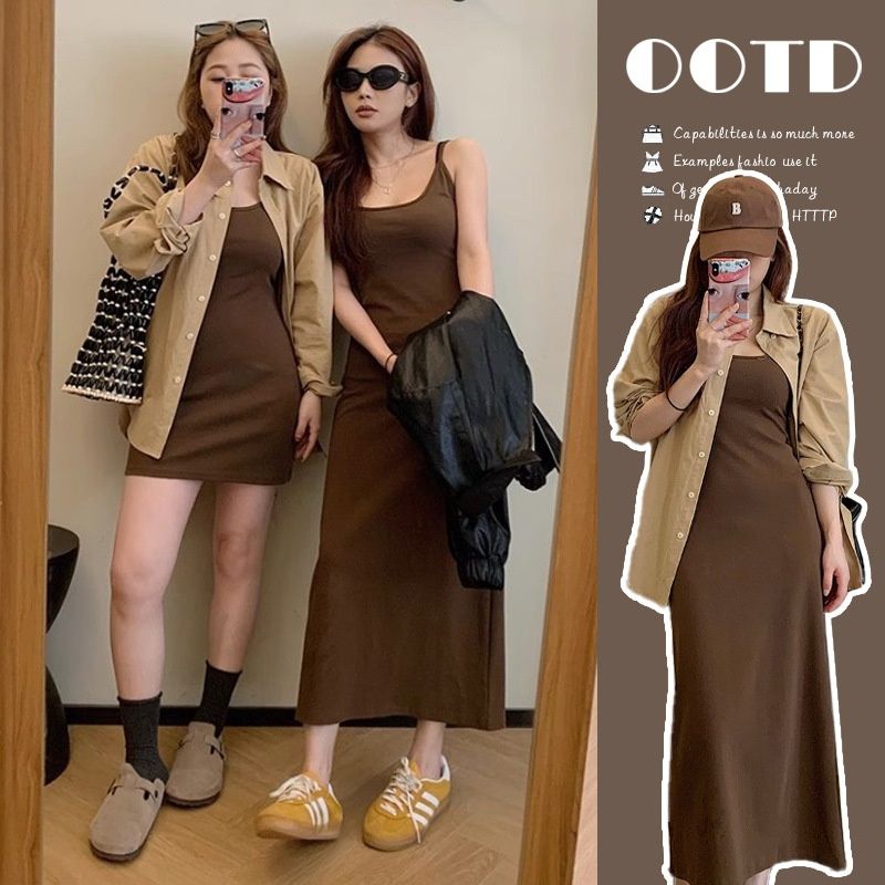 Autumn New Korean Fashion Knitted Camisole + Cardigan Jacket 2-Piece Set Maternity Dress_ecoleips.com