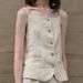 Women's Minimalist Linen Camisole Vest Short Style High-End Feel Front Button Design for Commuting_ecoleips.com