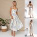 Stylish Floral Print V Neck Spaghetti Strap Dress Waist‑Defined Mid‑Length Summer Dress For Women_ecoleips.com