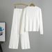 K New Fashion Set Pure Color Slim Fit Knitted Sweater Two Piece Set Female_ecoleips.com