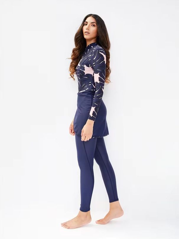 Women's Clothing Conservative Swimsuit 3 Piece Set Printed Long Sleeved All Inclusive Women's Swimsuit Hat Top Pants_ecoleips.com