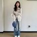 Autumn And Winter Plus-Size Large Plate Design Sense Niche Lazy Style Gray Knitted Cardigan With Sweater Girl_ecoleips.com
