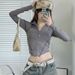 AC437 Hot Girl Tight-Fitting Half-Turtleneck Base Shirt Women's Long-Sleeve T-Shirt Autumn/Winter Vintage Zipper_ecoleips.com