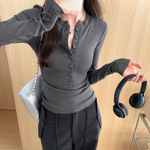 ng2510292 Sweet And Spicy Girl Long Sleeve T-Shirt For Women, Autumn 2024 New Model, V-Neck Slim Fit Design, Versatile Top_ecoleips.com