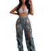 Women's Clothing Stretch Denim Jeans Personalized Twisted Hollow Loose Large Straight Fabric_ecoleips.com