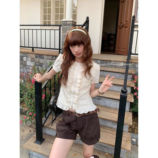 Sweet Youthful Doll-collar College-style Japanese Slim-fit Short-sleeve Shirt For Women, New Summer Model, Girlish And_ecoleips.com