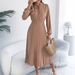 Elegant Pleated Midi Dress With Lantern Sleeves – Flowy Tie-Up Women’s Dress For Spring & Summer_ecoleips.com