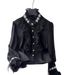 Luxury French-Style Blouse – Sequin & Beaded Embellished High Neck Top With Ruffle & Fringe Detailing (White/Black, One Size Fits Most)_ecoleips.com
