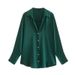 2025 Women's Multicolor Satin Texture Draped Long Sleeve Shirt Top F69895_ecoleips.com