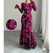 Spring Autumn Elegant Bodycon Dress With Rose Floral Pattern Long Slim Fit Round Neck Slightly Flared Sleeves_ecoleips.com