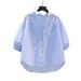 Women's Clothing Literary Style Light Blue Cotton Shirt Women's 7 Point Sleeve Casual Shirt Summer Versatile Temperament Top_ecoleips.com