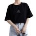 Short Sleeve Korean Version Crew Neck T-Shirt Women's Summer Loose Plant Print Casual Solid Color Student Half Sleeve Top_ecoleips.com