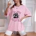 Women's Casual Loose T-Shirt round Neck Short Sleeve Letter Print Simple Sports Top_ecoleips.com