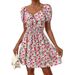 2024 Summer New Floral Short Skirt Waist Tied Bubble Sleeve Sweet Spicy Style Dress_ecoleips.com