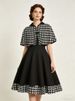 Women's Vintage Houndstooth Capelet A-Line Dress Retro 1950s Swing Dress With Cape For Party &Cocktail_ecoleips.com