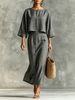 Elegant Women's High-Waisted Midi Skirt Suit European American Style round Neck Three Quarter Sleeve Loose Top for Commuting_ecoleips.com