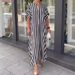 Women's Fashion Striped Cardigan Short Sleeve Dress European American Style Independent Station Side Split_ecoleips.com